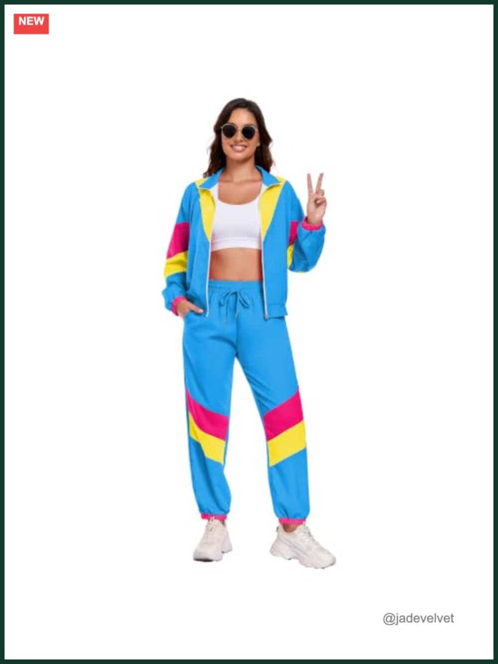 Women's Retro Color Block Tracksuit Set 80s 90s Windbreaker Costume